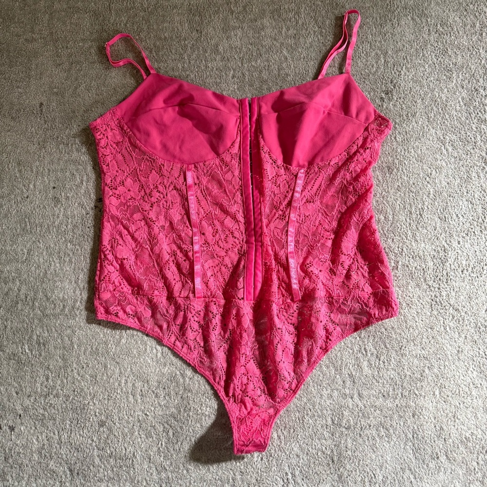 Free People Hot Pink Lace Bodysuit with Adjustable Straps